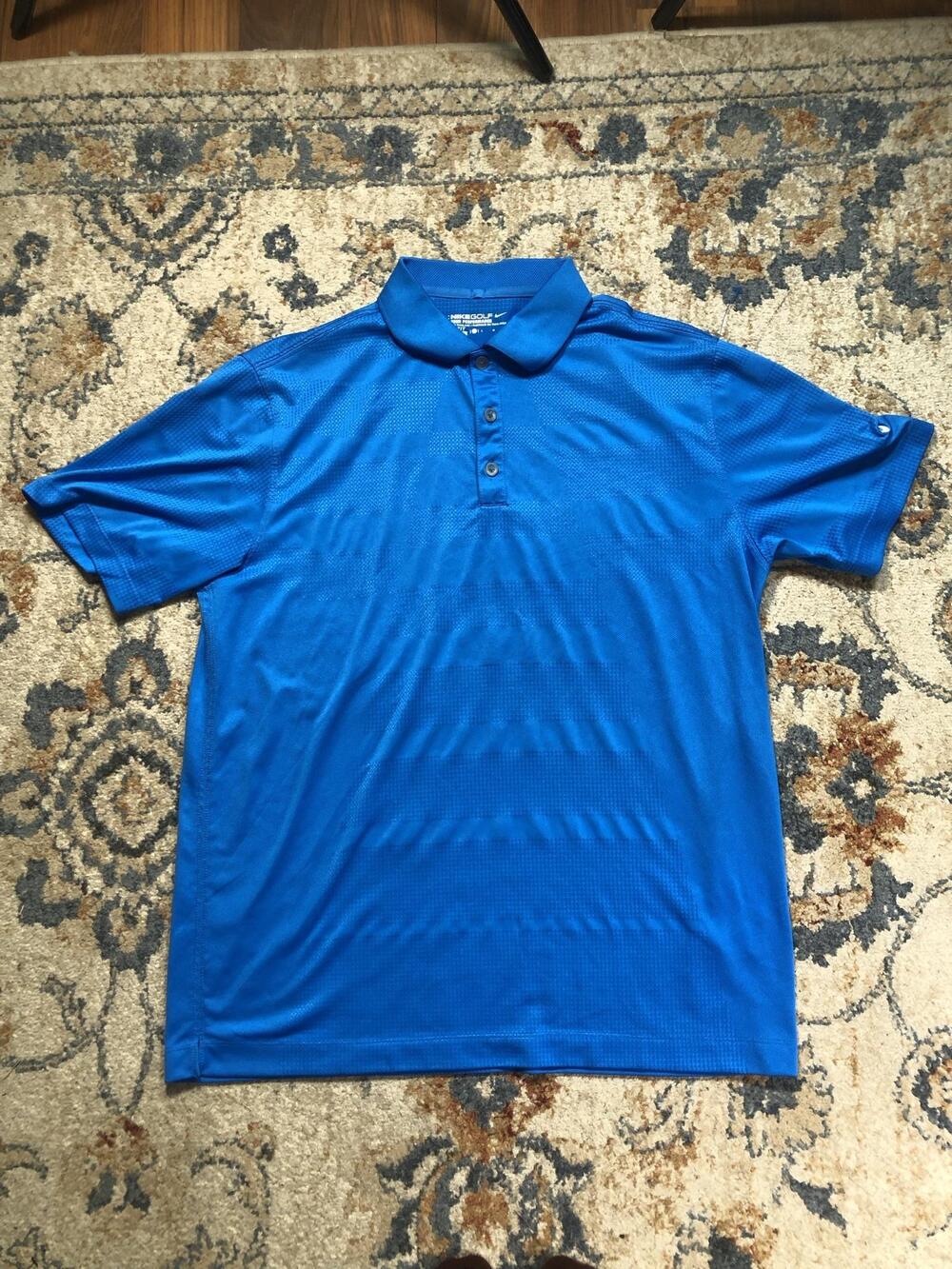 Nike Golf Dri-FIT Polo Shirt Mens L Blue Check Golf Short Sleeve Performance